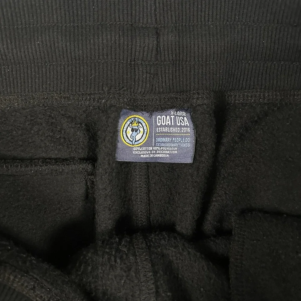 GOAT USA Mens Joggers Black Fleece Sweatpants Embroidered Logo‎ Size XL